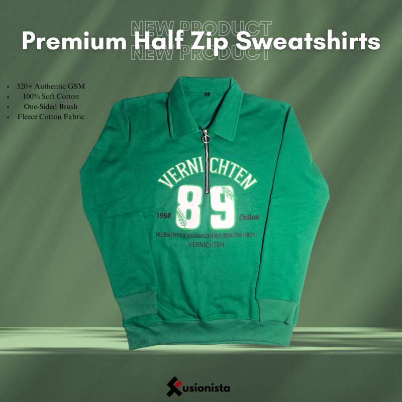 Premium Green Half Zip Sweatshirts