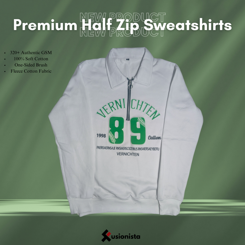 Premium White Half Zip Sweatshirts